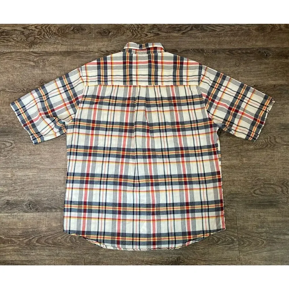 Woolrich Men’s Blue Plaid Button Down Shirt Short Sleeve Cotton Size M - Picture 8 of 8